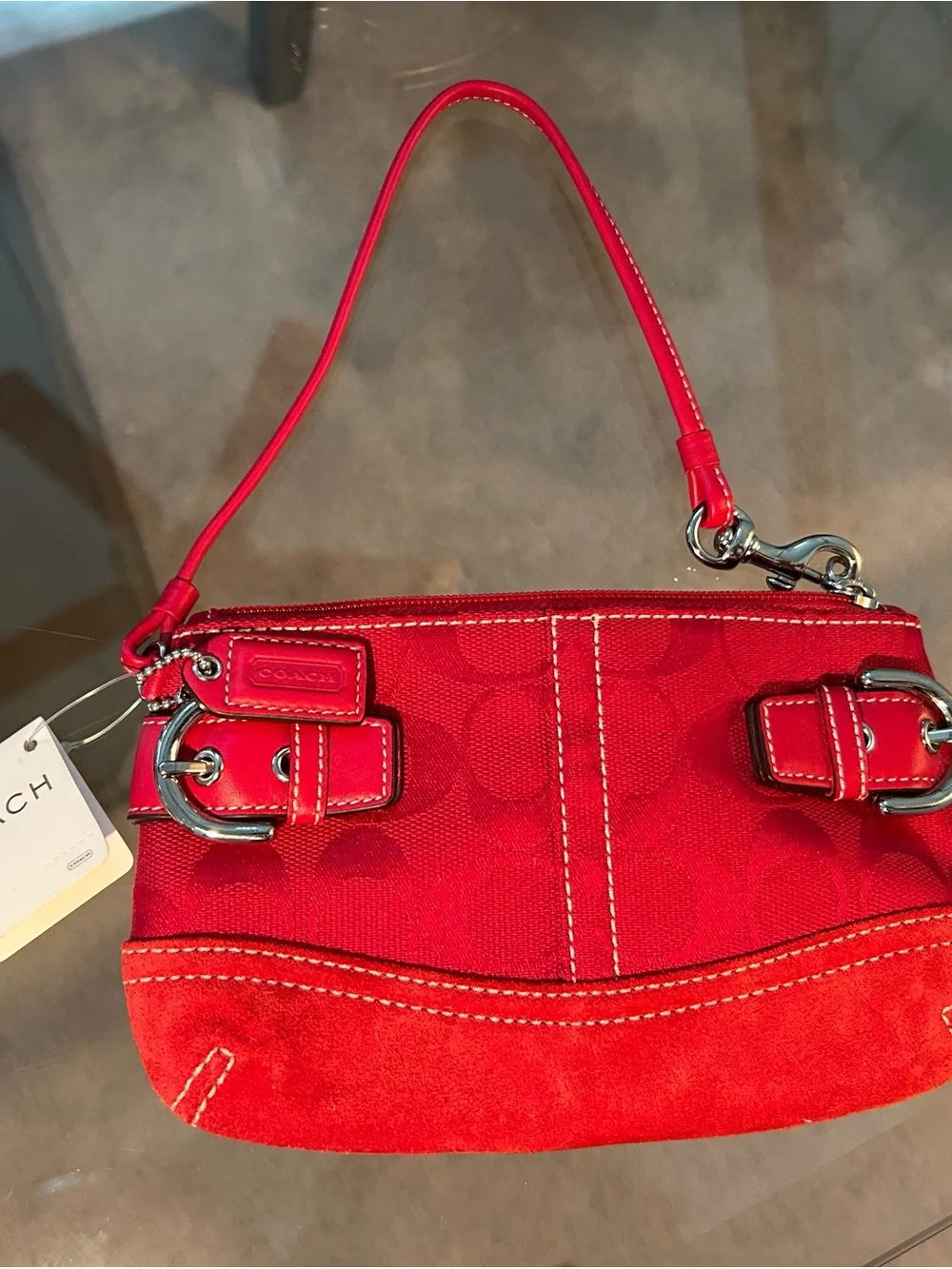 NWT Coach Ruby Red Jacquard Wristlet